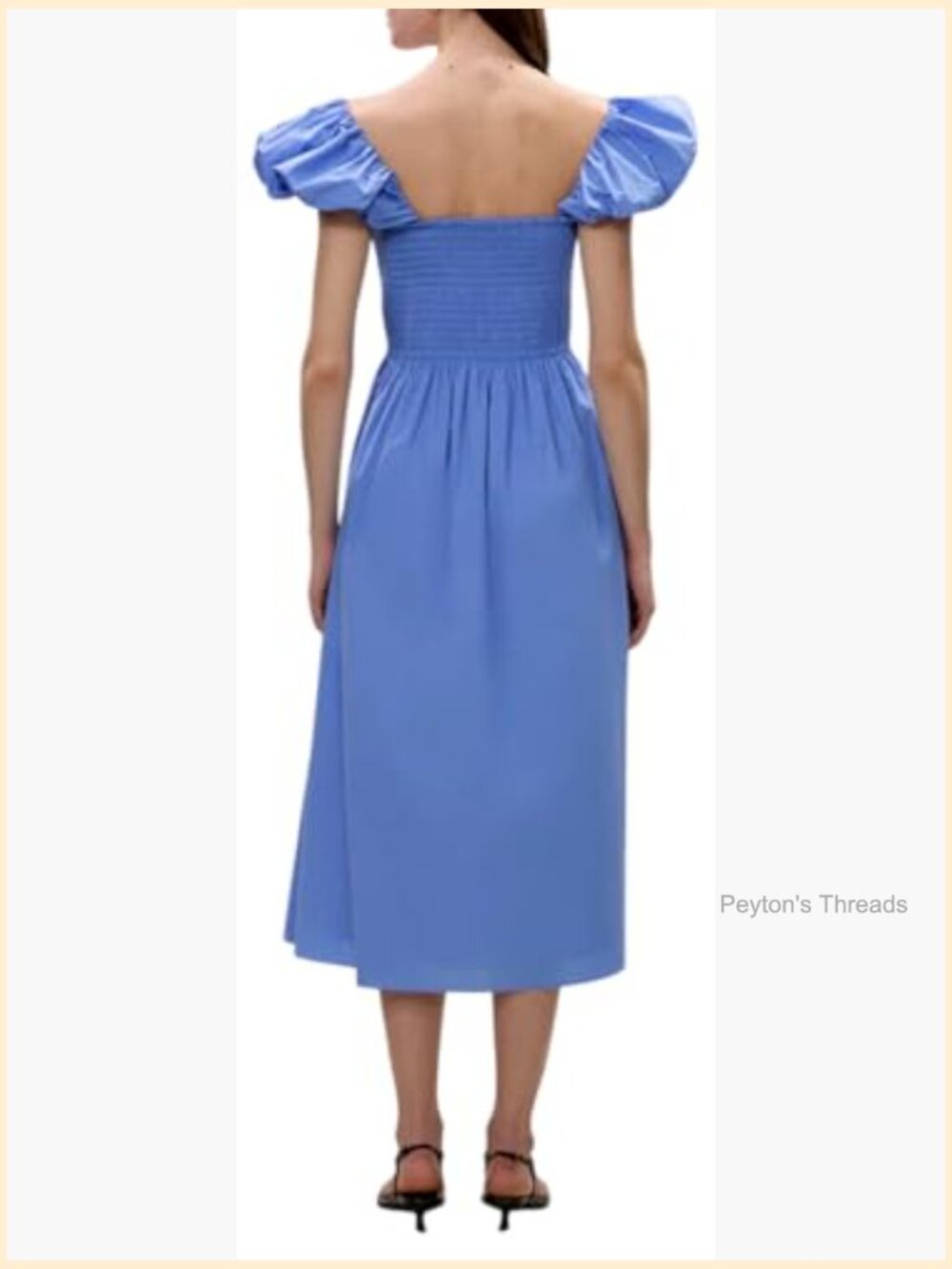Puff Sleeve Smocked Bodice Midi Dress Cotton Poplin - Picture 6 of 7